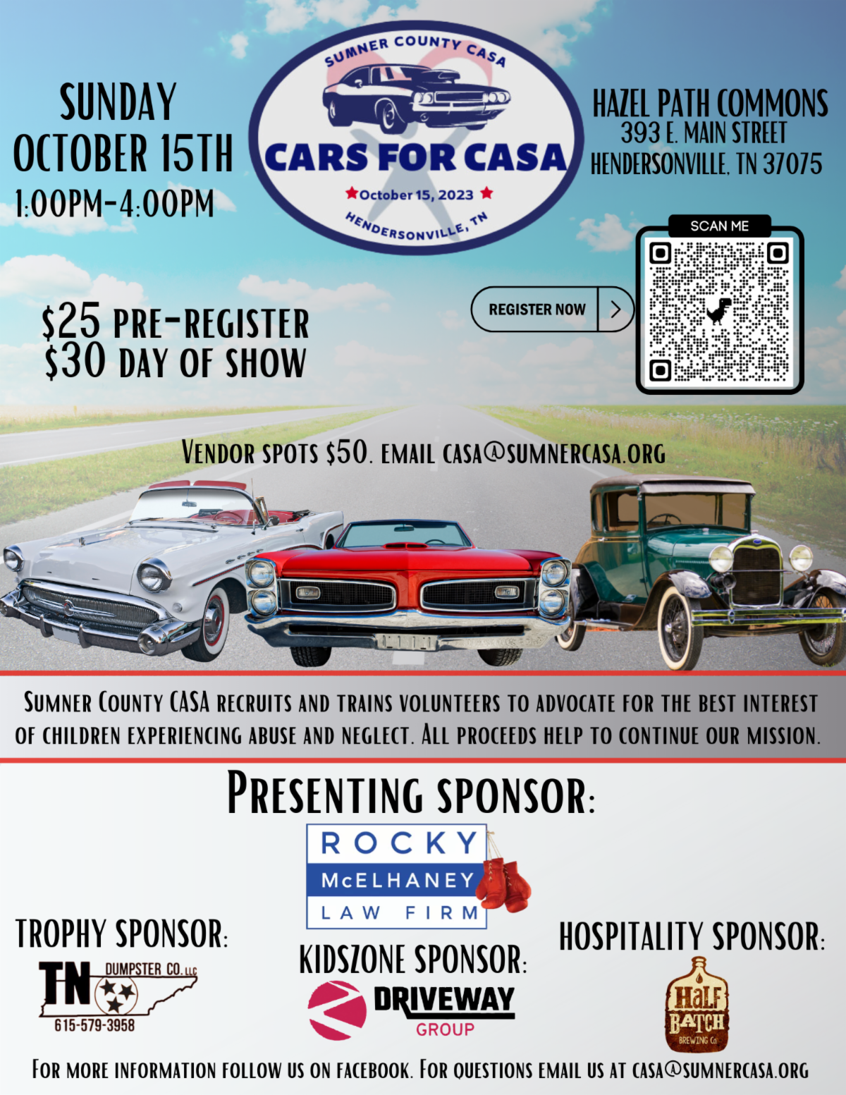 casa for cars event flyer with details and sponsor logos