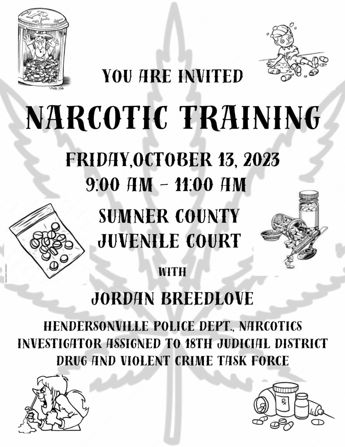 image of flyer for narcotics training at Sumner Juvenile court